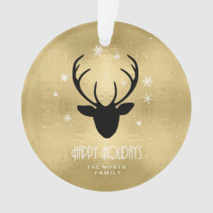 Ornamento Deer Antlers Silhouette & Snowflakes Dourado ID861
