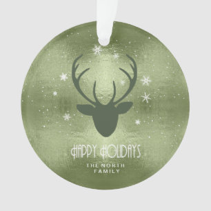 Ornamento Deer Antlers Silhouette & Snowflakes Green ID861