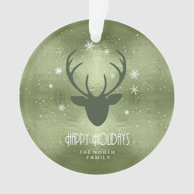 Ornamento Deer Antlers Silhouette & Snowflakes Green ID861 (Frente)