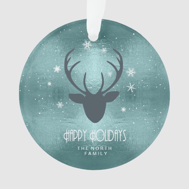 Ornamento Deer Antlers Silhouette & Snowflakes ID861 (Frente)
