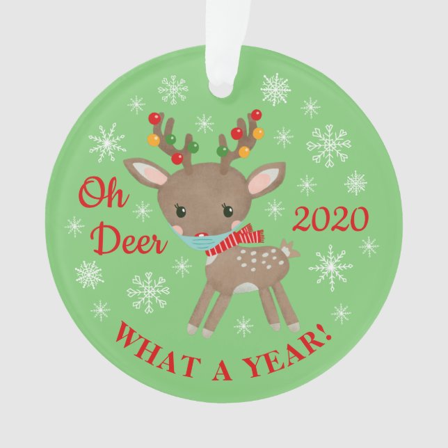 Ornamento "Deer What A Year Reindeer Mask Christmas Green" (Frente)