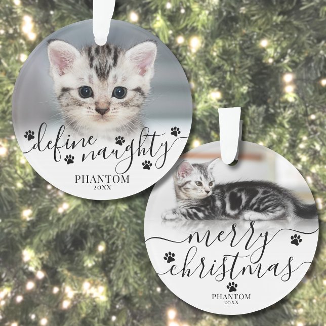 Ornamento Defina Foto de Gato Travesso no Natal (Pet Define Naughty Cat Photo Christmas Ornament)