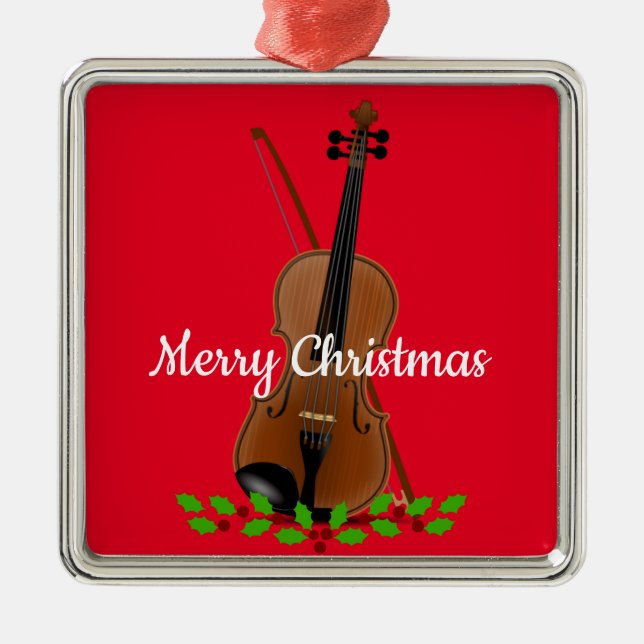 Ornamento demetal para violino e Arco de Natal (Frente)