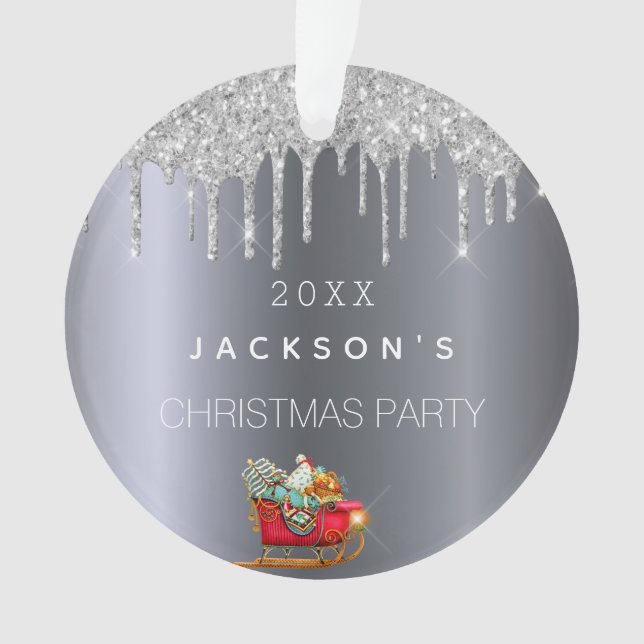 Ornamento Derrame de prata de Natal velho trenó vermelho (Frente)