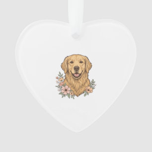 Ornamento Desenho de Gravura Vintage Floral Retriever Dourad
