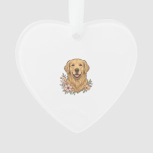 Ornamento Desenho de Gravura Vintage Floral Retriever Dourad