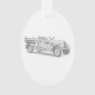 Ornamento desenho de lápis de caminhão de bombeiro vintage