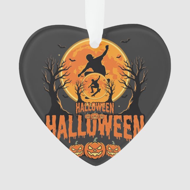 Ornamento Desenho de Lua de Skateboard de Halloween (Frente)