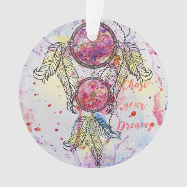 Ornamento Desenho em aquarela Dreamcatcher "Chase your Dream (Frente)