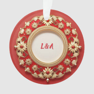 Ornamento Desenho Floral Circular Dourado Ornamentado