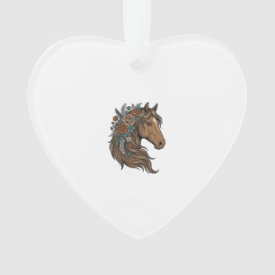 Ornamento Desenho Vetorial de Cabeça de Cavalo Floral Vintag