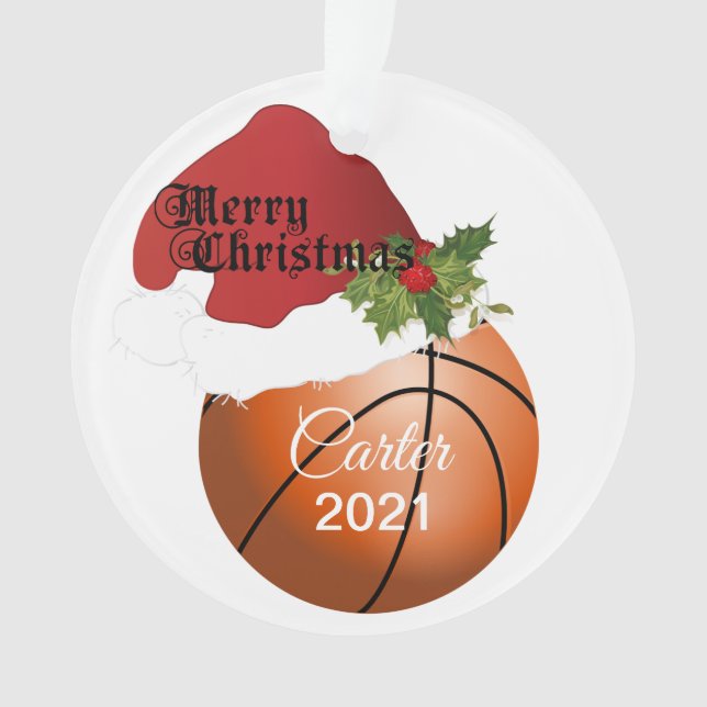Ornamento Design de basquetebol de Santa Hat | DIY Name (Frente)
