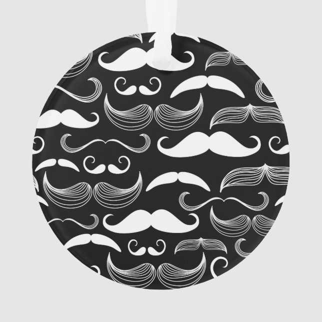 Ornamento Design de bigode branco engraçado a preto (Verso)
