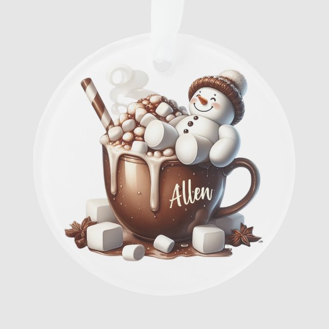 Ornamento Design de Cacau com Boneco de Neve Fofo  (Frente)