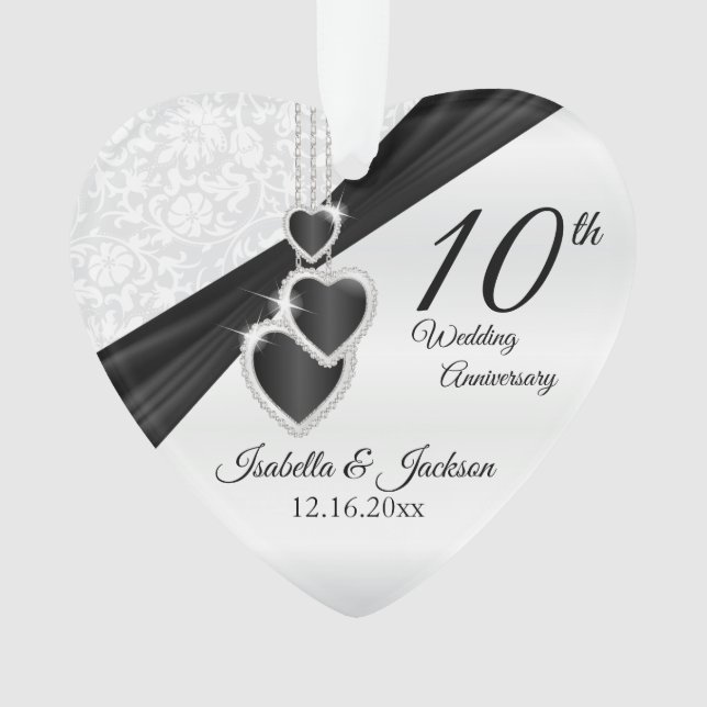 Ornamento Design de lembrança de 10º aniversário de casament (Frente)