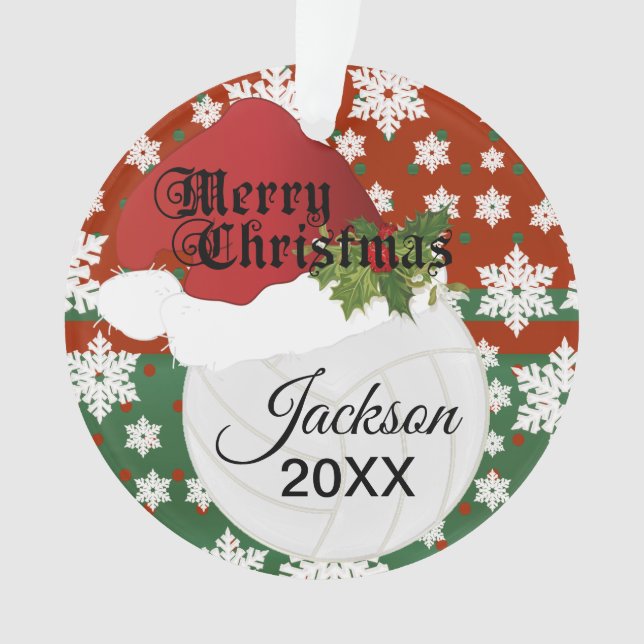 Ornamento Design de Voleibol Holiday | DIY Name (Frente)