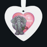 Ornamento Dia de os namorados de elefante<br><div class="desc">Parada Animal Elephant Love and Hearts Day Gifts and Accessories (Presentes e Acessórios do Dia do Namorados Romântico de Elefante Romântico e Corações) apresenta nossa divertida trabalho de arte de um elefante bonito segurando um rosa bonito na boca com corações roxos, vermelhos e cor-de-rosa atrás dela criados pelo nosso talentoso...</div>