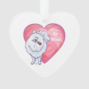 Ornamento Dia dos namorados branco de Pomeranian