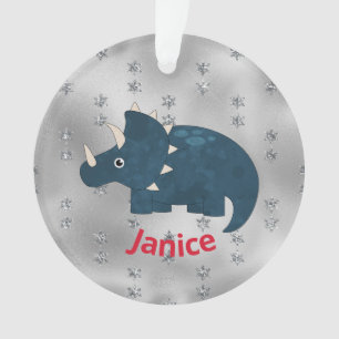 Ornamento Dinossauro Divertido em Azul na Prata