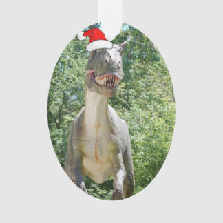 Ornamento Dinossauro vestindo chapéu de Papai Noel no Natal