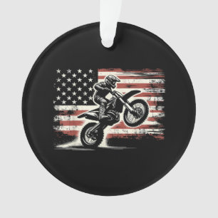 Ornamento Dirt Bike American Flag Motocross Biker Vintage EU
