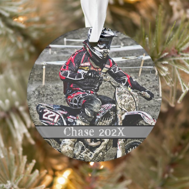 Ornamento Dirt Bike Rider Photo Keepsasaame Natal (Árvore)