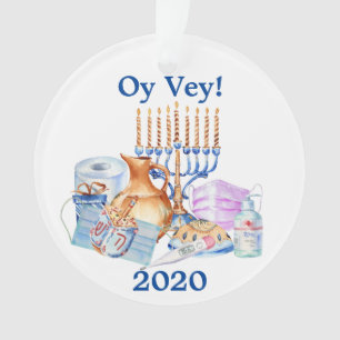 Ornamento Divertido Hanukkah Covid Aquarela Quarentena 2020