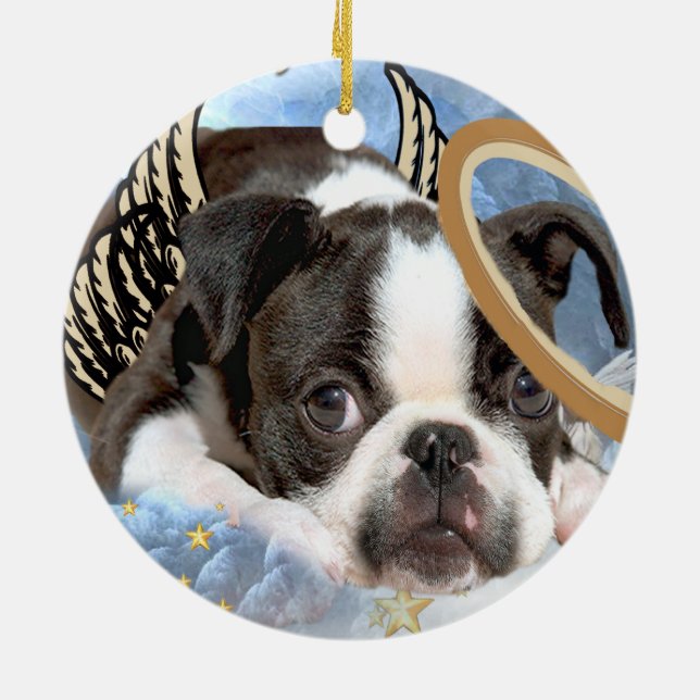 Ornamento do anjo de Boston Terrier (Traseira)