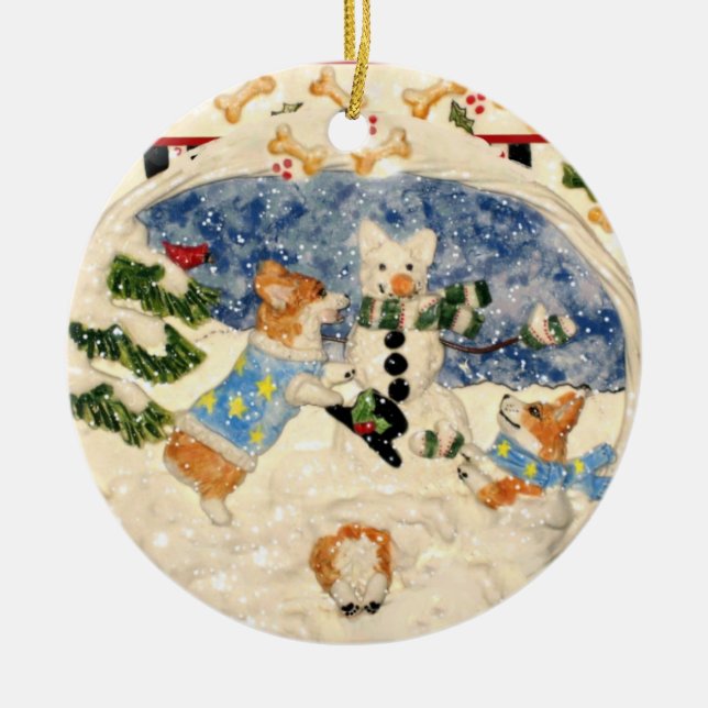 Ornamento do boneco de neve do Corgi (Frente)