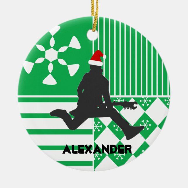 Ornamento do chapéu do papai noel do guitarrista (Frente)