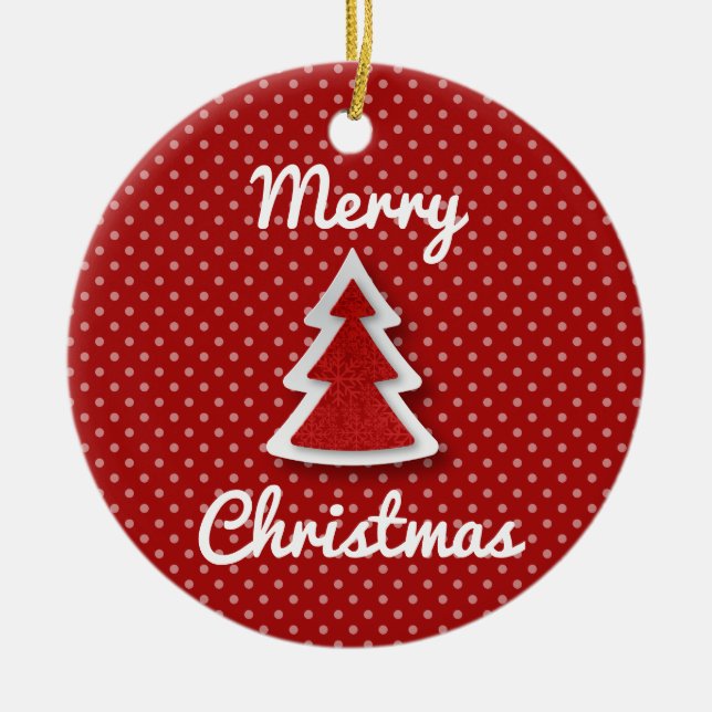 Ornamento do Círculo de Árvore de Natal Red Merry (Frente)