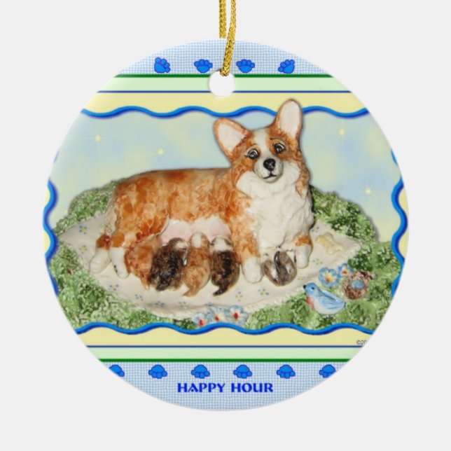 Ornamento do Corgi do "happy hour" (Frente)
