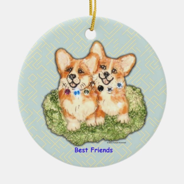 Ornamento do Corgi dos "melhores amigos" (Frente)