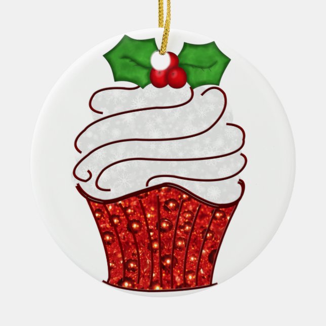 Ornamento do cupcake do Natal no vermelho (Frente)