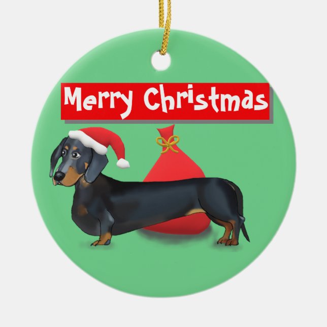 Ornamento do Dachshund do papai noel do Feliz (Frente)