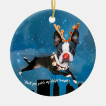 Ornamento do feriado da rena de Boston Terrier