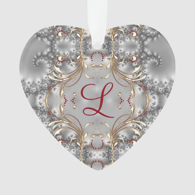 Ornamento do monograma - gemas do falso - prata - (Frente)