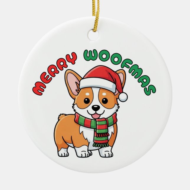 Ornamento do Natal Corgi: Feliz Woofmas (Frente)