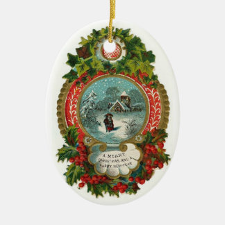 Ornamento do Oval da cena do natal vintage