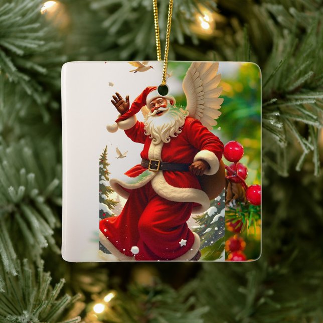 Ornamento do Papai Noel Voador (Santa Claus Ornament Against a Christmas Tree!)