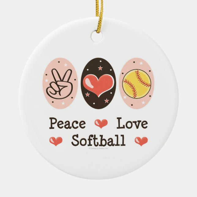 Ornamento do softball do amor da paz (Frente)