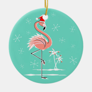 Ornamento do texto do flamingo do Natal redondo