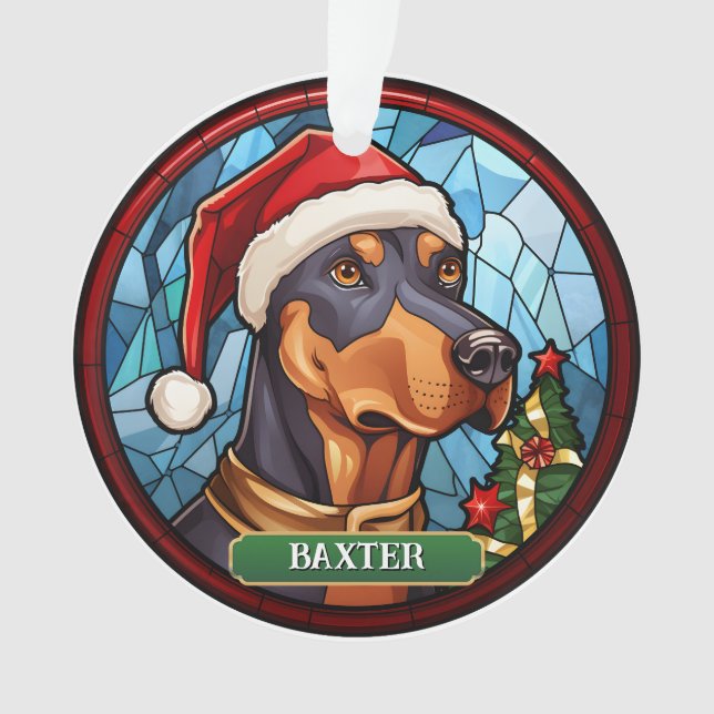 Ornamento Doberman de vidro isolado personalizado (Frente)