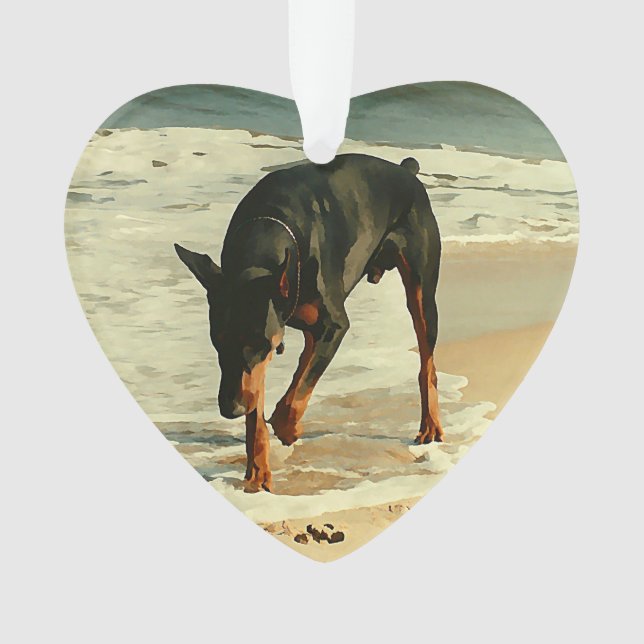 Ornamento Doberman na imagem da pintura da praia (Frente)