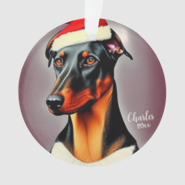 Ornamento Doberman Pinscher, Papai Noel Cachorro, Natal