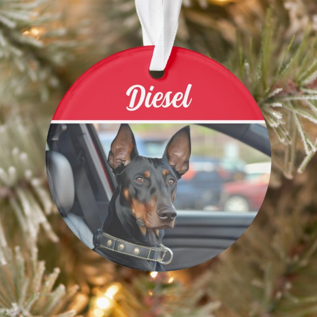 Ornamento Doberman Pinscher with Name and Photo Christmas (Árvore)