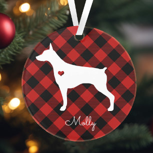 Ornamento Doberman Pinscher Xadrez de Natal Nome