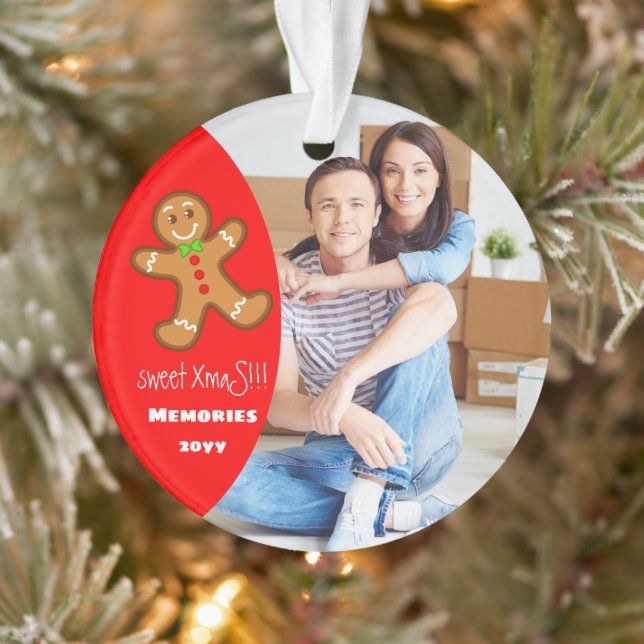 Ornamento doce XmaS gingerpão homem Texto editável - Vermelh (Árvore)