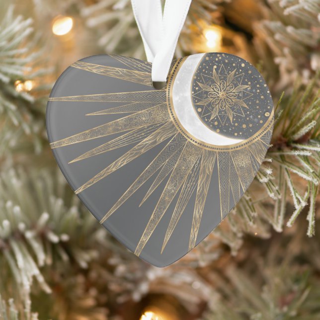 Ornamento Dodles Dourados Elegantes Sun Moon Mandala Design (Árvore)