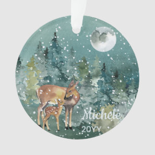 Ornamento Doe Fawn Deer Forest Fora de Lua Cheia Aquarela